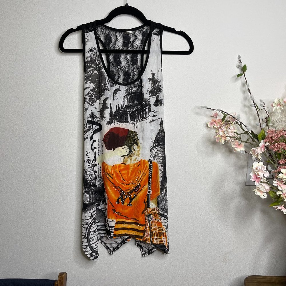 NY Girl Autumn Tank with Black Lace